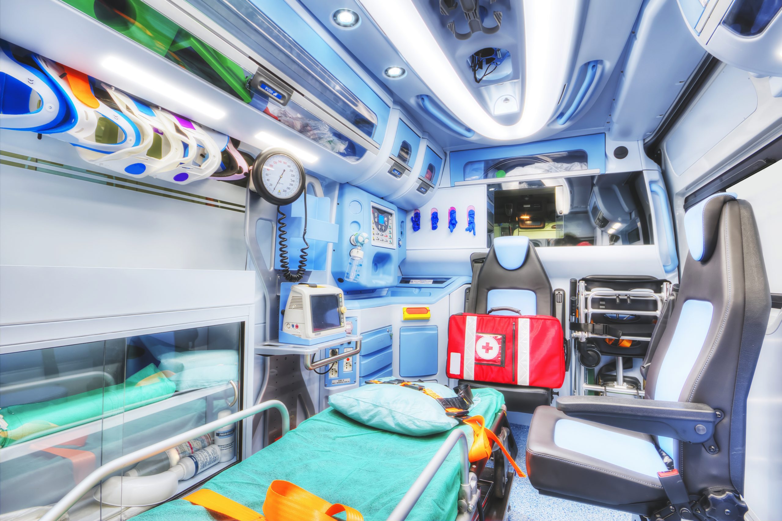 Inside of an ambulance. High key.